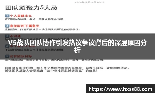 V5战队团队协作引发热议争议背后的深层原因分析